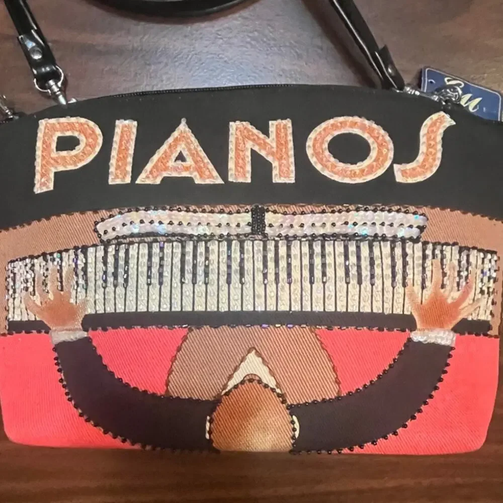 Pianos Man Purse Bag in Red & Black with sequin & beading - Picture 3 of 8